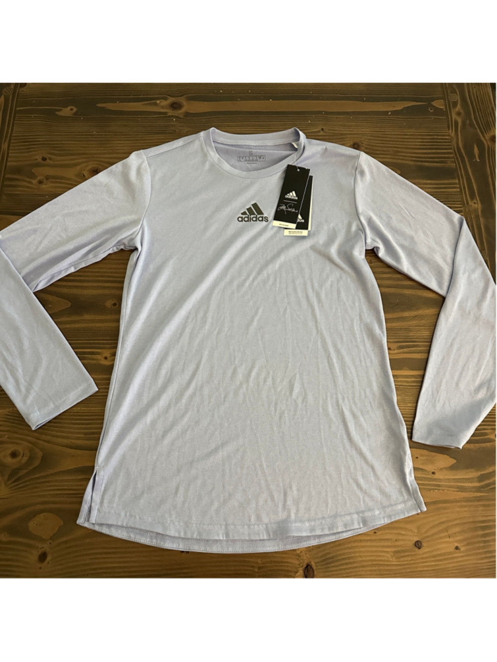 NWT adidas x Zoe Saldana Women's Long Sleeve Tee S Blue Crewneck Side Slit